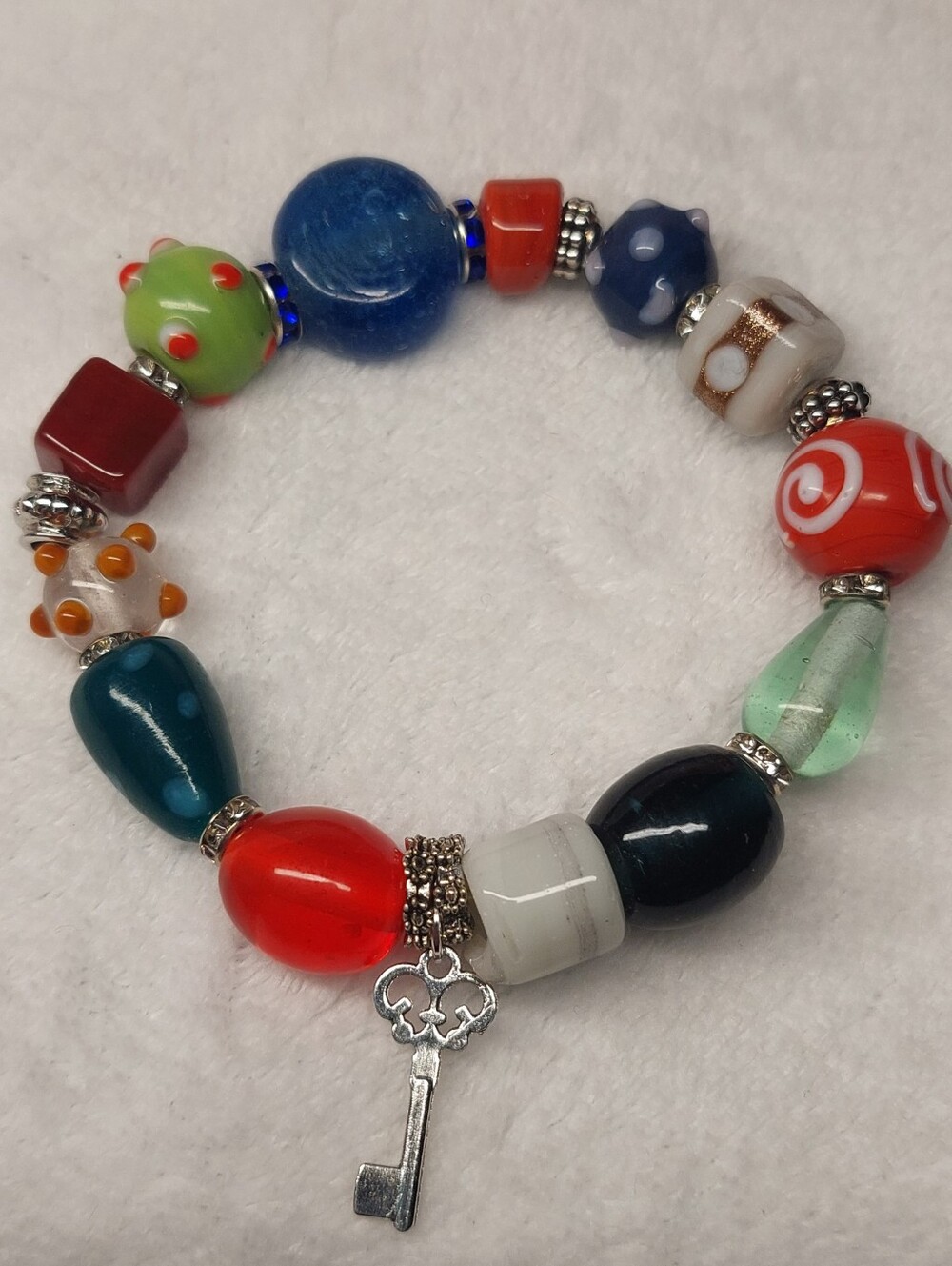 Handmade Multicolor Glass Bead Key Charm Bracelet